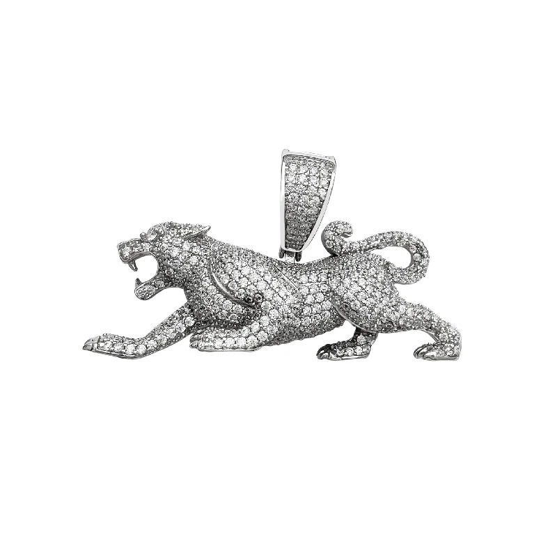solid gold disc charm bracelet Iced-Out Crouching Cat Pendant (Silver)