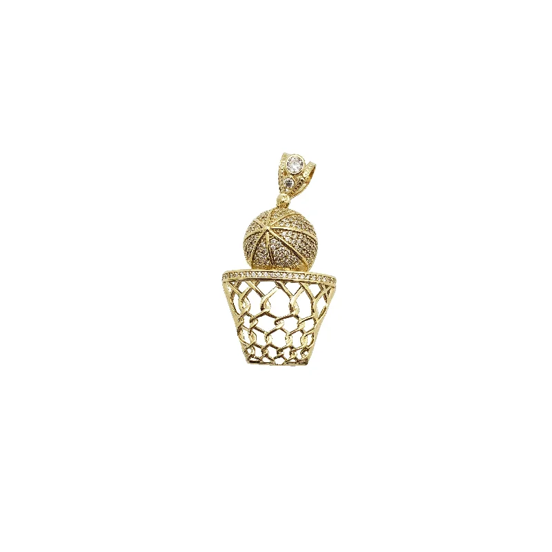 personalized engraved locket Iced-Out Basketball & Hoop Pendant (10K)