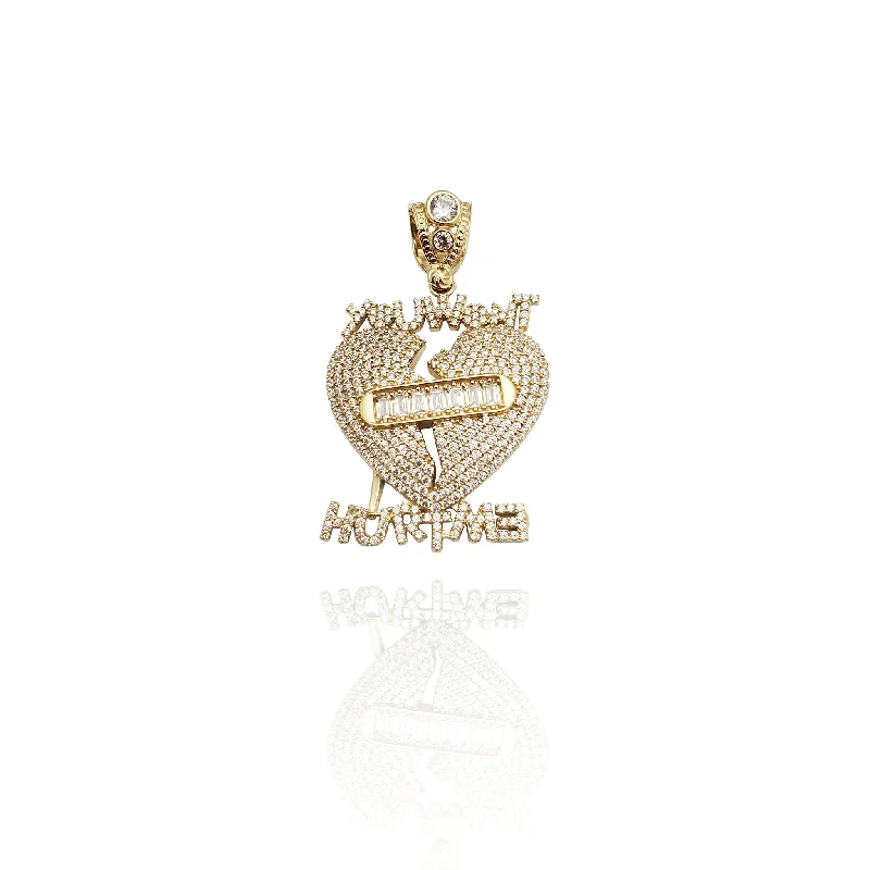 personalized photo locket necklace Iced-Out Broken Heart CZ Pendant (14K)
