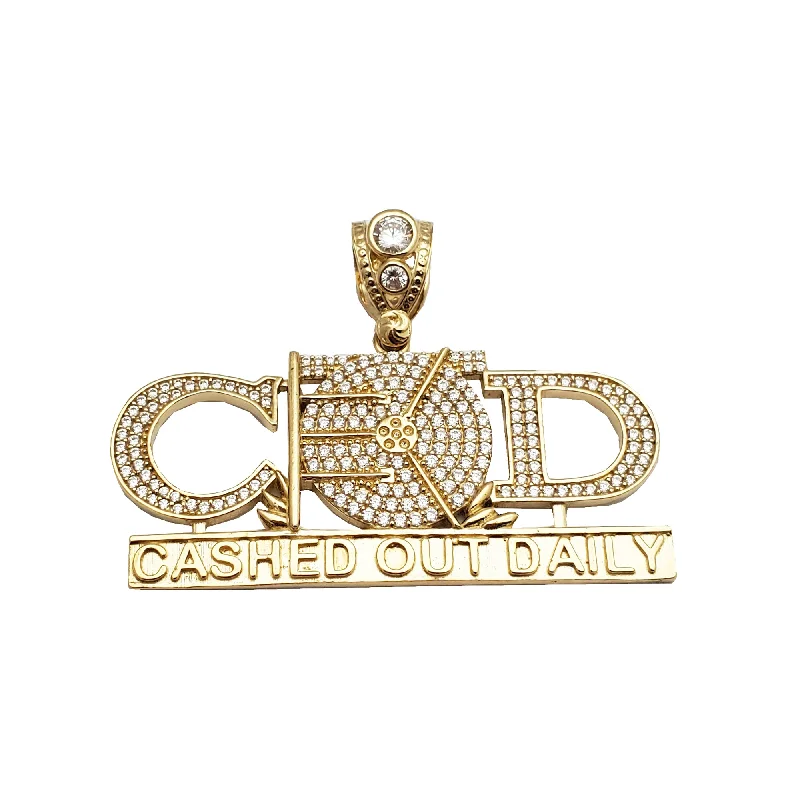 custom nameplate bracelet silver Iced-Out "Cashed Out Daily" Pendant (14K)