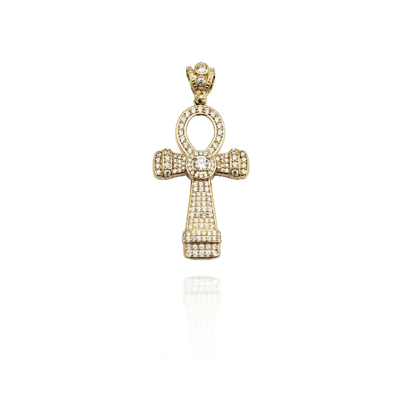 chunky silver hoop earrings Iced-Out Heartstone Ankh CZ Pendant (14K)