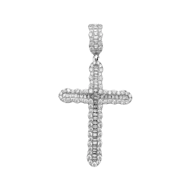 emerald-cut ruby eternity ring Iced-Out Channel Setting Cross Pendant (Silver)