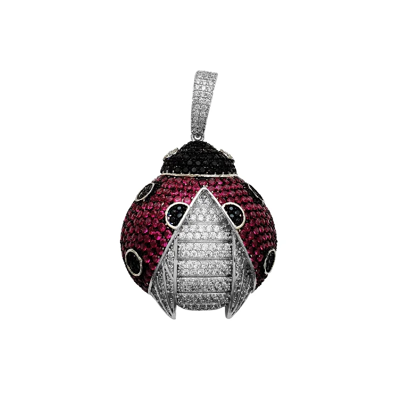 dainty gemstone choker necklace Iced-Out Colorful Ladybug Pendant (Silver)