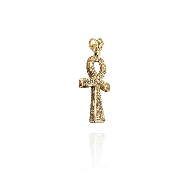 waterproof beach anklet stainless steel Iced-Out Curved Ankh CZ Pendant (14K)