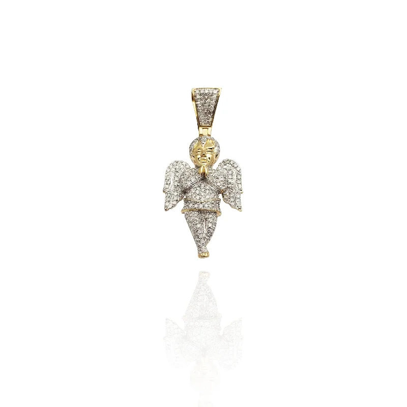 adjustable toe ring silver Iced-Out Diamond Angel Pendant (10K)