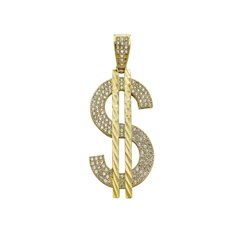 personalized couple’s keychain pendant Iced-Out Diamond Cut Dollar Sign Pendant (10K)