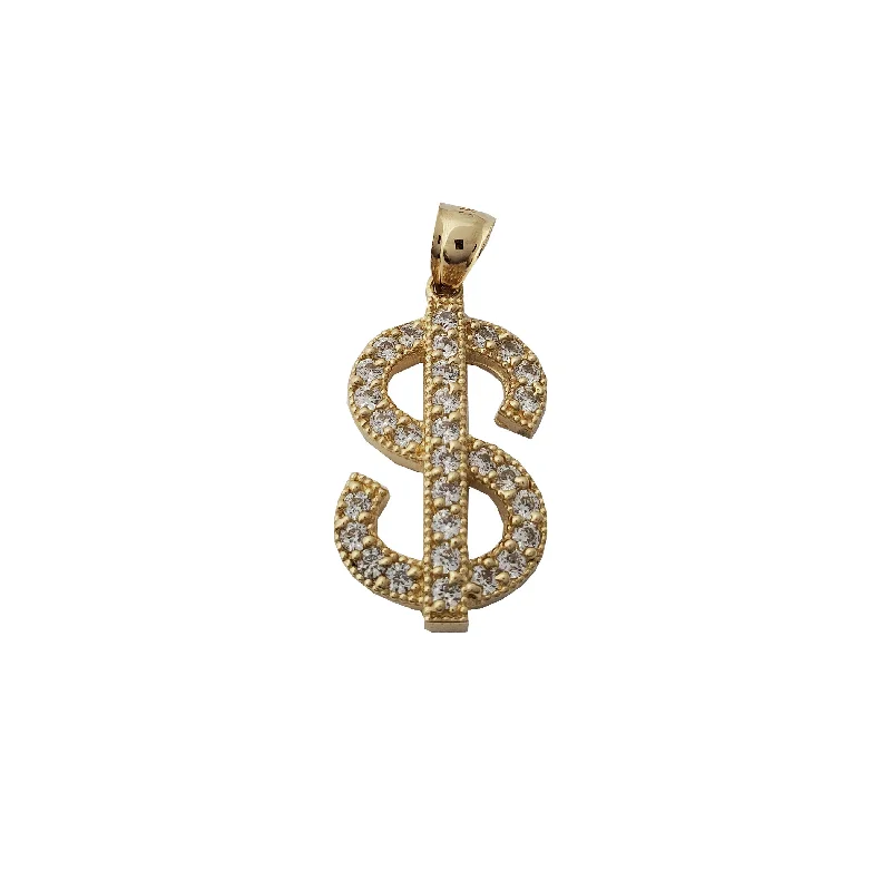 rustic wooden bead bracelet Iced-Out Dollar Sign Pendant (14K)