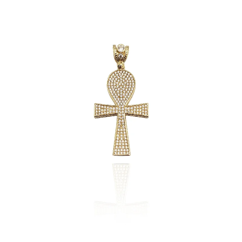celestial sun and moon earrings Iced-Out Filled Ankh CZ Pendant (14K)