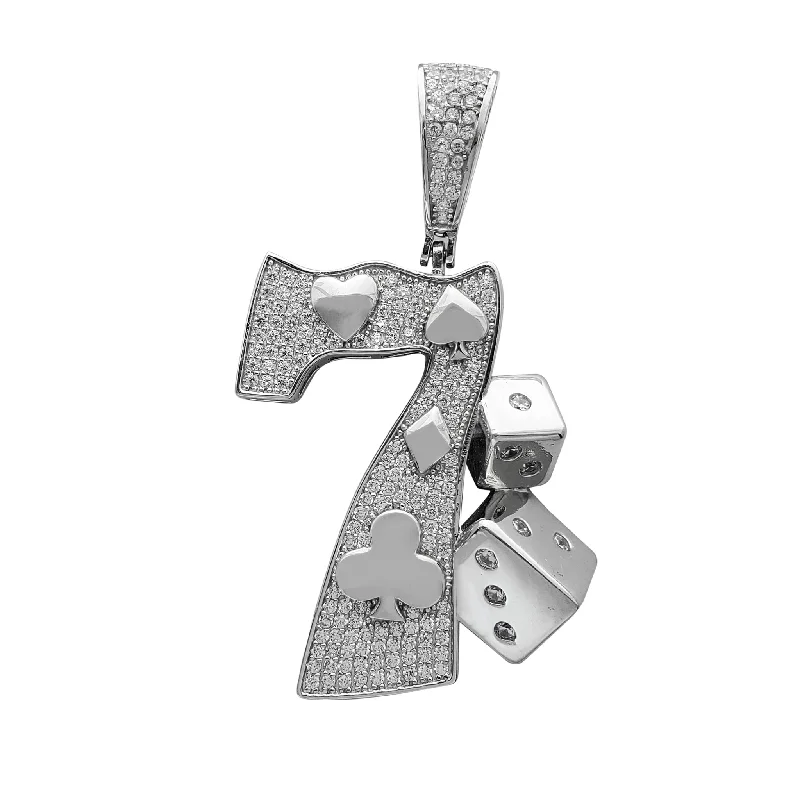 adjustable silver cuff bracelet Iced-Out Gambling Seven Pendant (Silver)