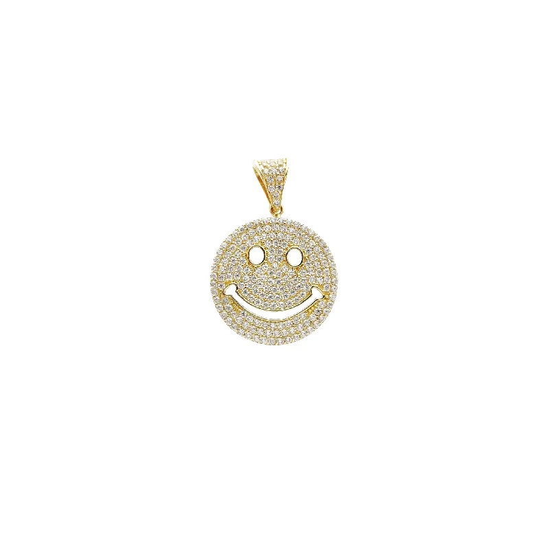 elegant drop earrings wedding Iced-Out Happy Face Pendant (14K)
