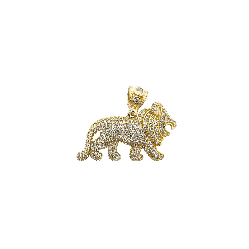 minimalist threader earrings gold Iced-Out Lion Pendant (14K)