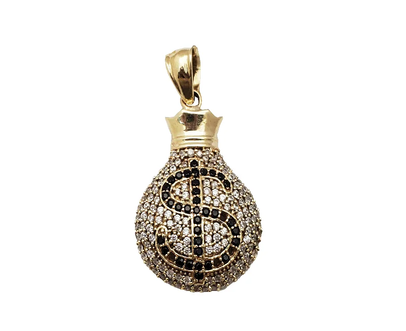 diamond wedding band for women Iced-Out Money Bag Pendant (10K)