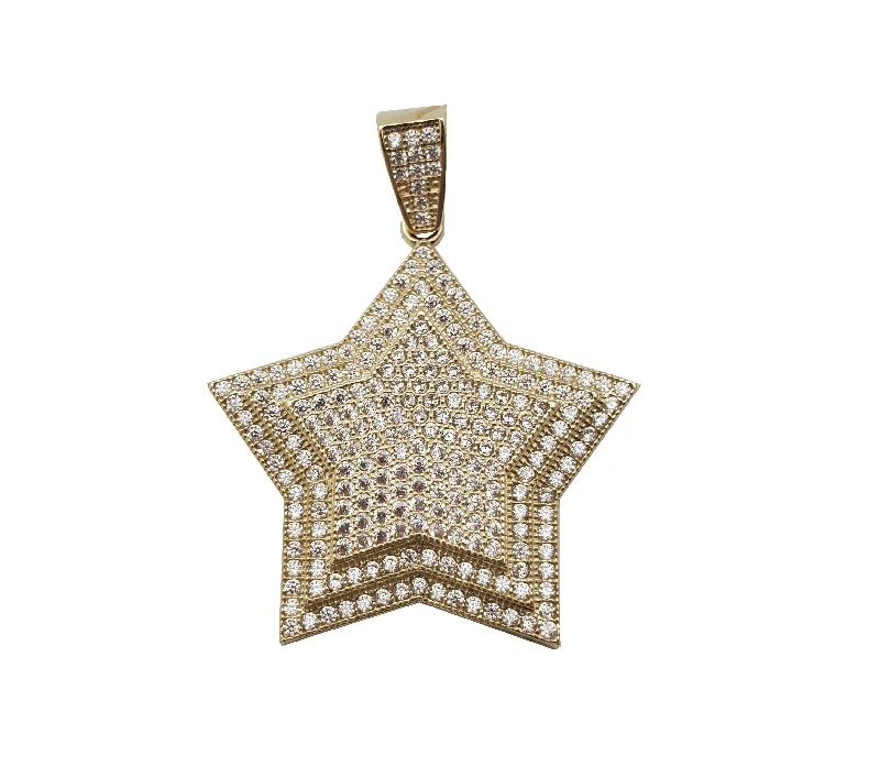 delicate gold band ring Iced-Out Multi-Layer Star Pendant (10K)