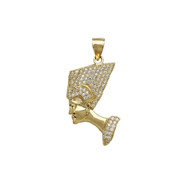hammered silver wedding band Iced Out Nefertiti Pendant (14K)