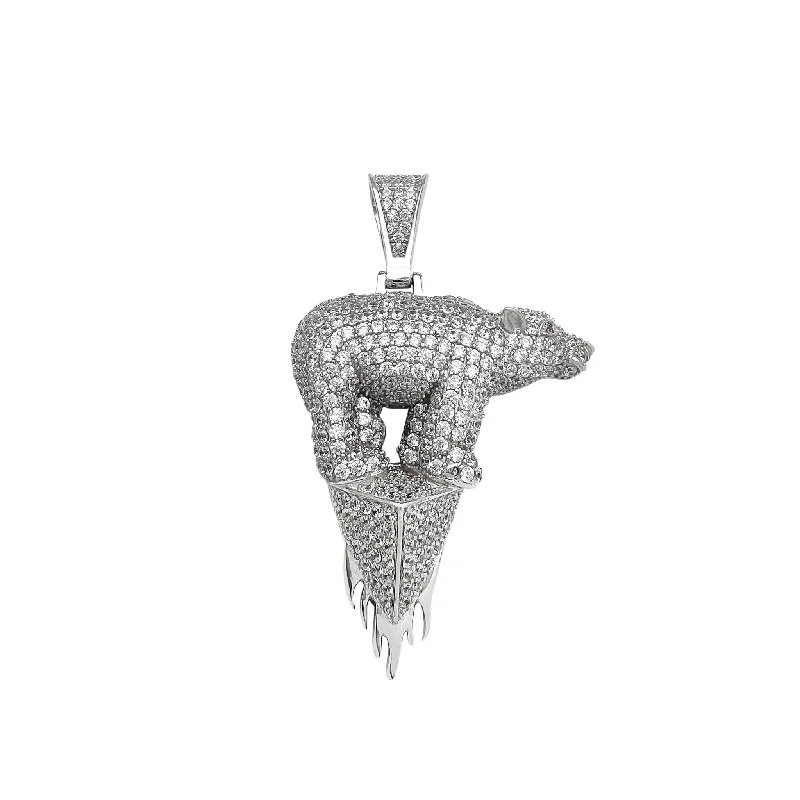 white topaz stacking rings Iced-Out Polar Bear on an Iceberg Pendant (Silver)