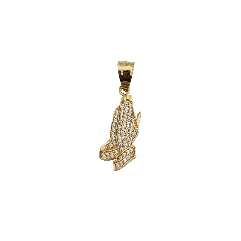 handcrafted raw crystal pendant Iced-Out Praying Hand Pendant (14K)