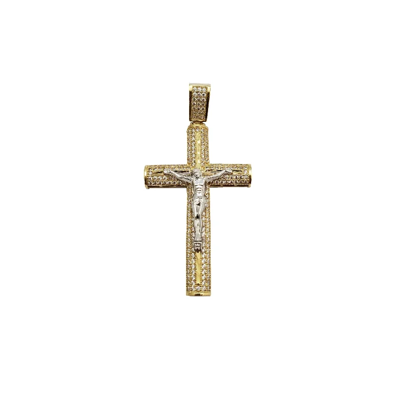 custom silver charm bracelet Iced-Out Puffy Crucifix Pendant (14K)