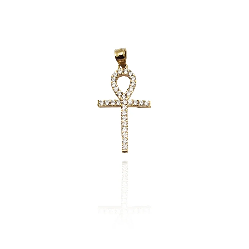 gemstone stacking rings colorful Iced-Out Simple Ankh CZ Pendant (14K)