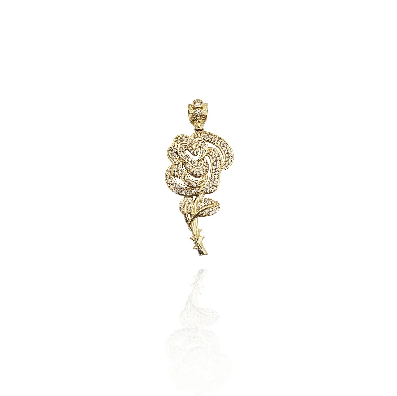 dainty chain bracelet layered Iced-Out Thorned Rose CZ Pendant (14K)
