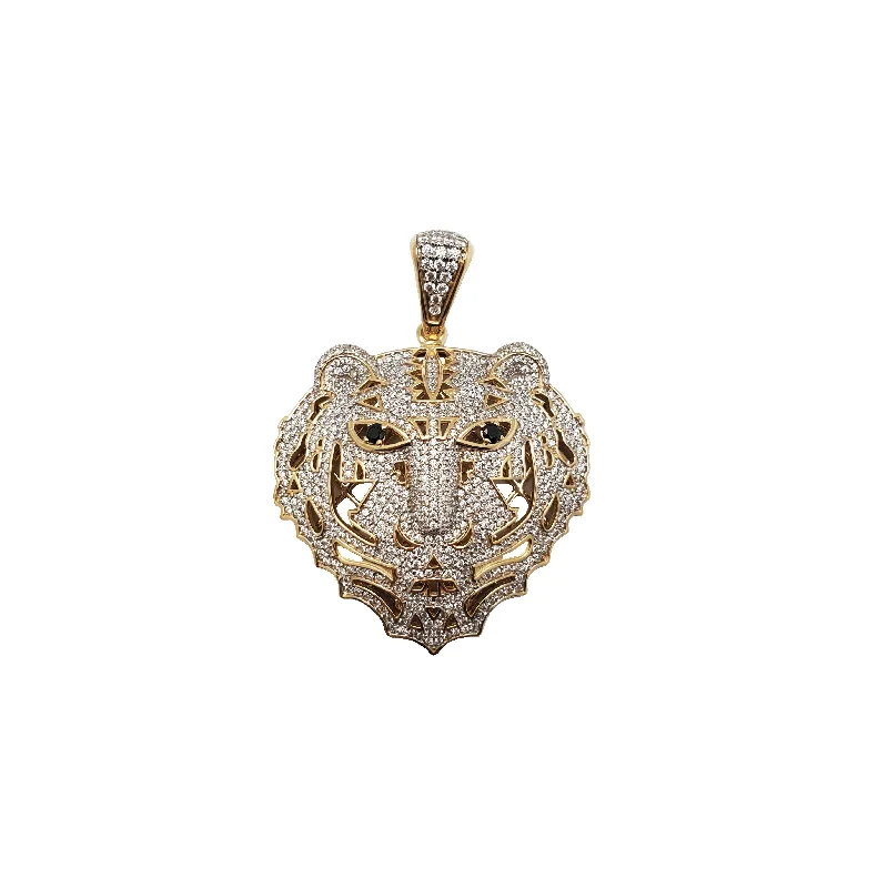minimalist gemstone stud earrings Iced-Out Tiger Pendant (14K)