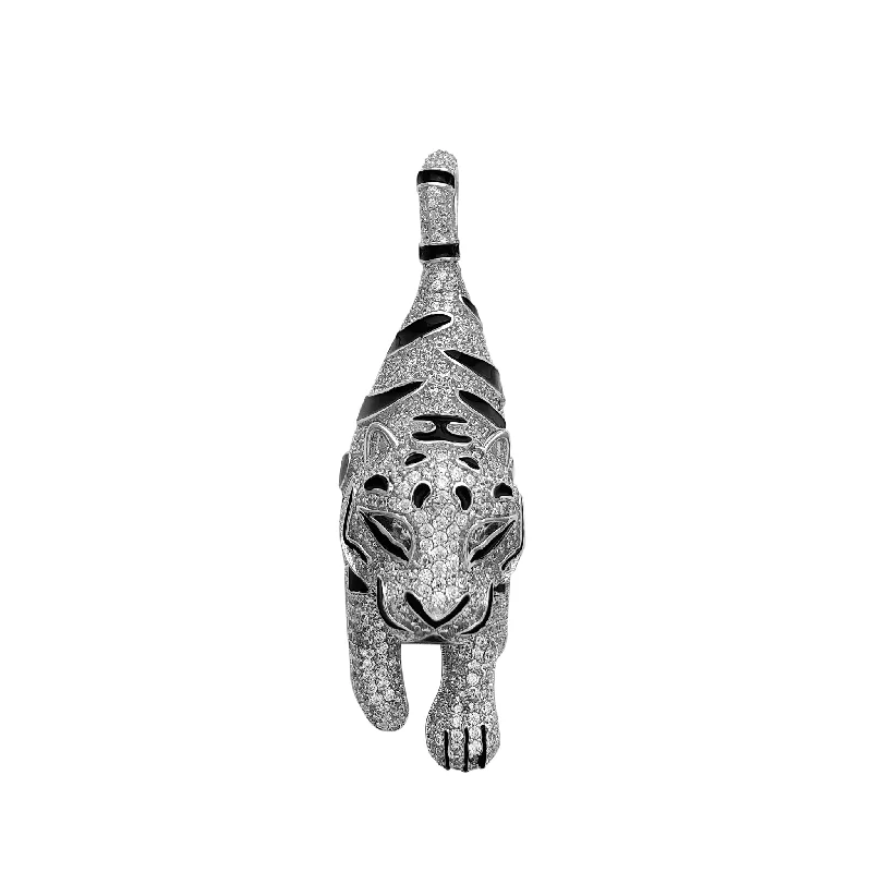 hammered gold signet ring Iced-Out Tiger Pendant (Silver)