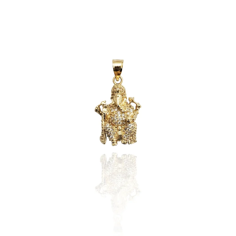 14k gold nose ring hoop Iced-Out Tiny Ganesh CZ Pendant (14K)