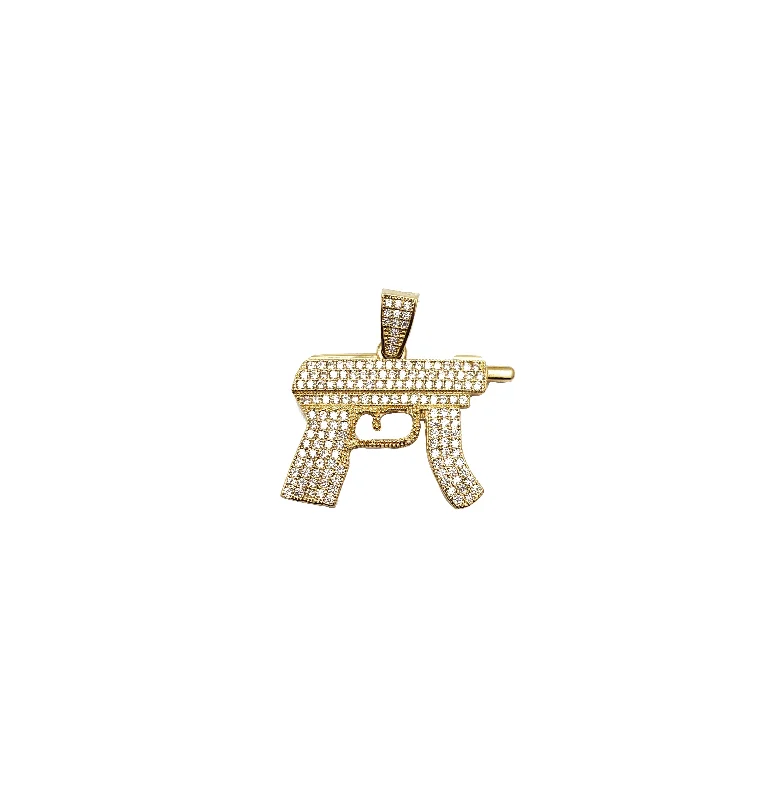 hammered copper wedding band Iced Out Uzi Pendant (14K)