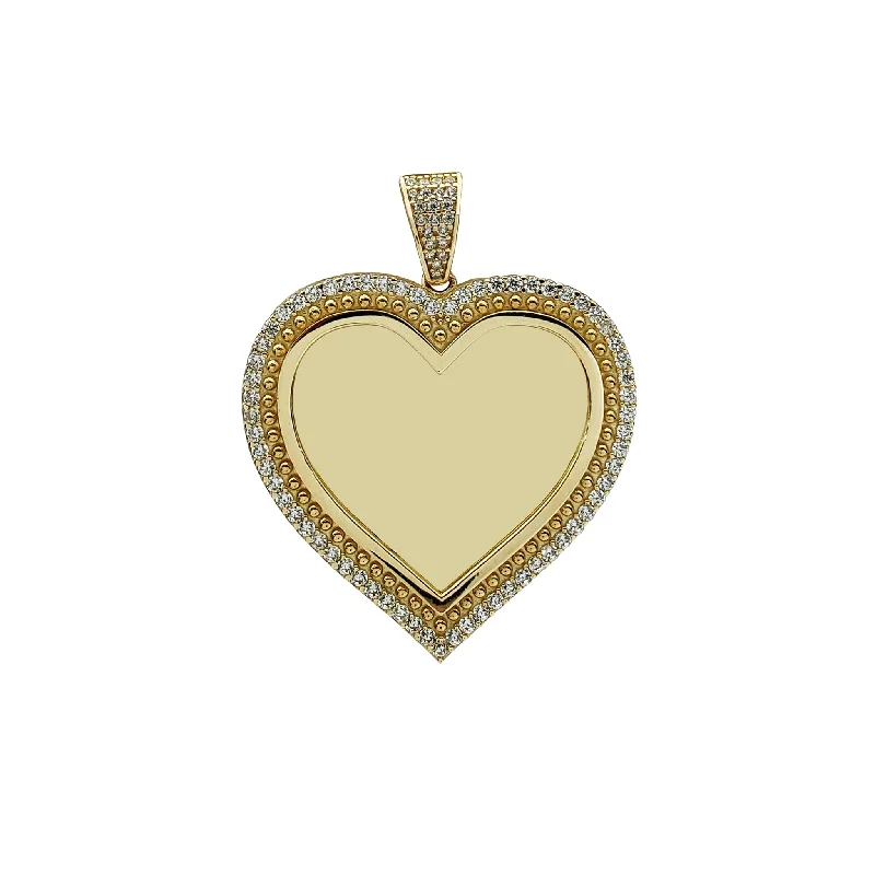 hexagon-shaped engagement ring unique Icy Milgrain Heart Memorial Picture Pendant (14K)