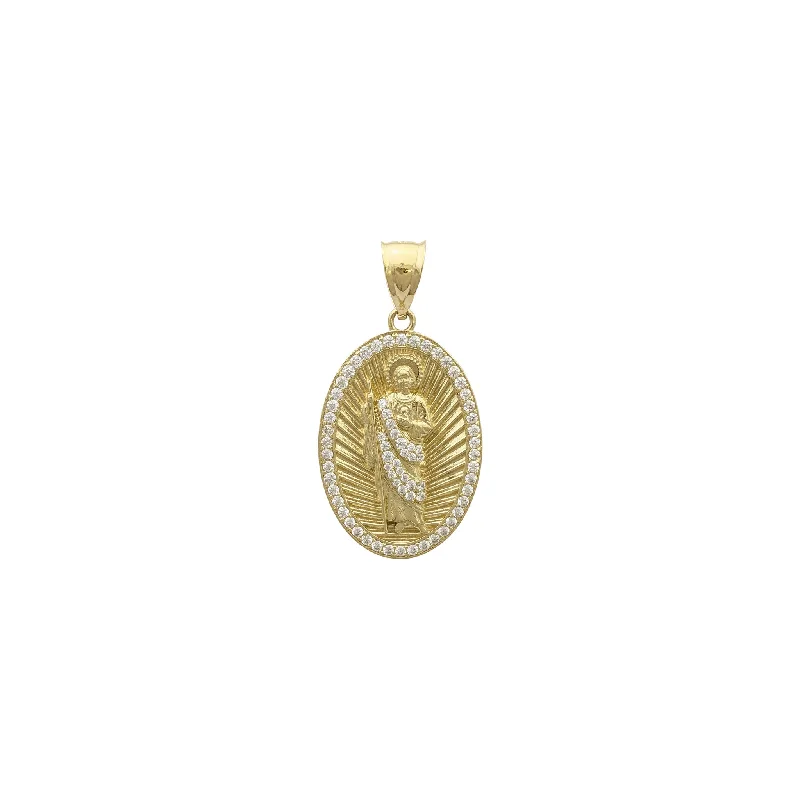 silver lotus flower earrings Icy Saint Jude Oval Pendant (14K)