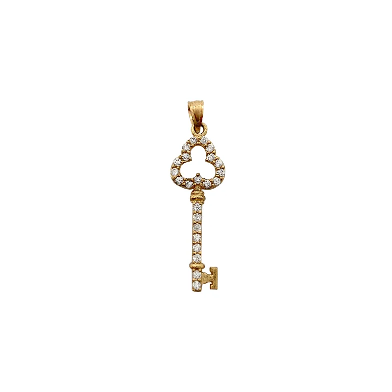 custom gold name necklace Three-Leaf Clover Skeleton Key Pendant (14K)