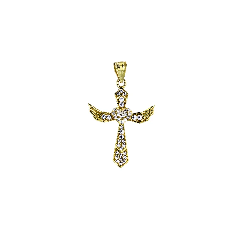tiny gold huggie hoops Micropave Flying Cross Pendant (14K)