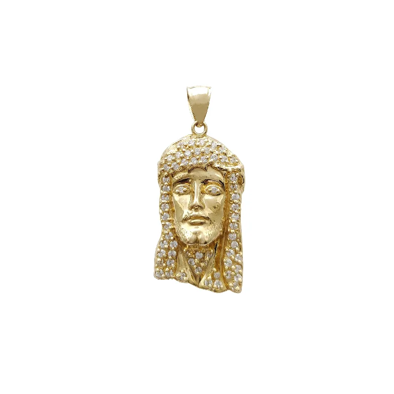 silver anklet with charms Open Back Iced-Out Jesus Head Pendant (14K)