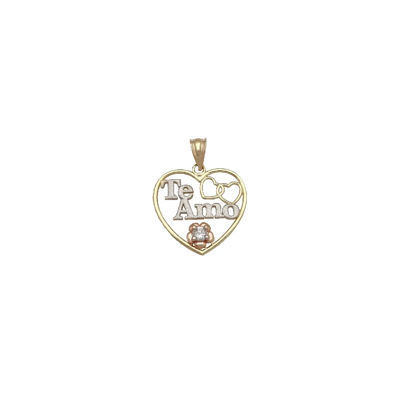 thin gold wedding band women Outlined "Te Amo" Heart Pendant (14K)