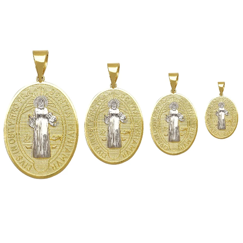 gemstone cluster earrings silver Oval Saint Benedict Medallion Pendant (14K)