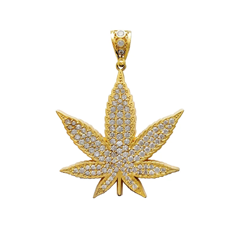 vintage flower brooch pin Iced-Out Cannabis Leaf Pendant (14K)