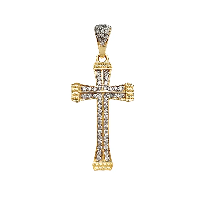 natural garnet gemstone ring Iced-Out CZ Valved Cross Pendant (14K)