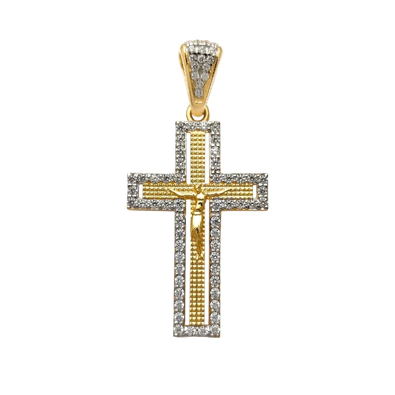 personalized silver cuff bracelet Pave Halo Crucifix Pendant (14K)