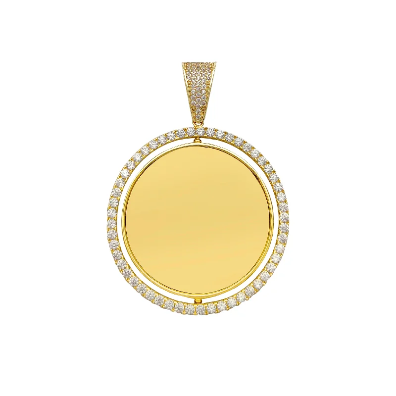vintage-inspired gold locket Pave Halo Memorial Picture Round Medallion Pendant (14K)