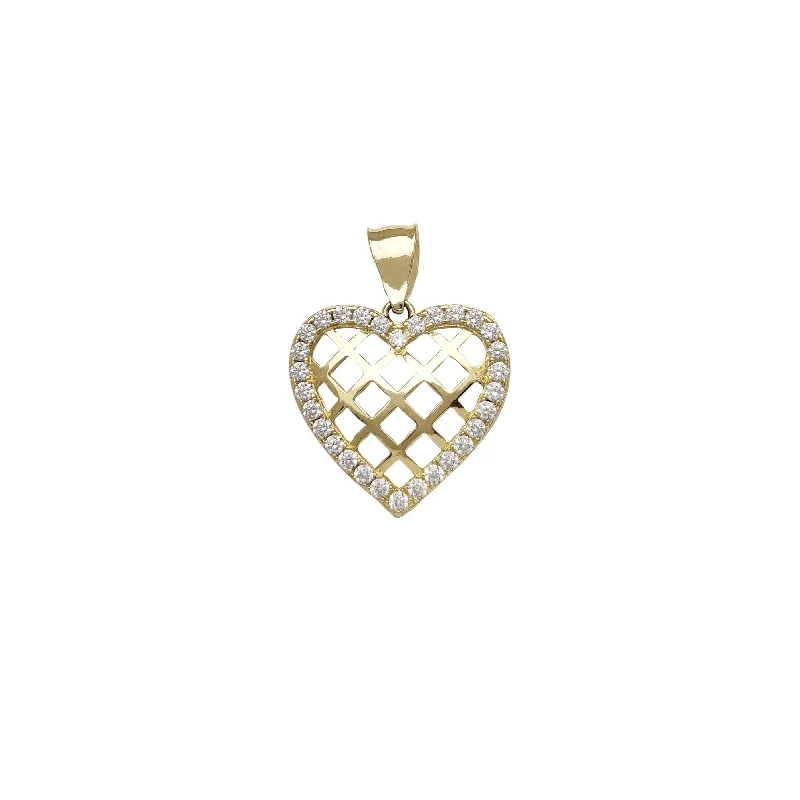 handmade copper wire ring Pave Lattice Pattern Heart Pendant (14K)