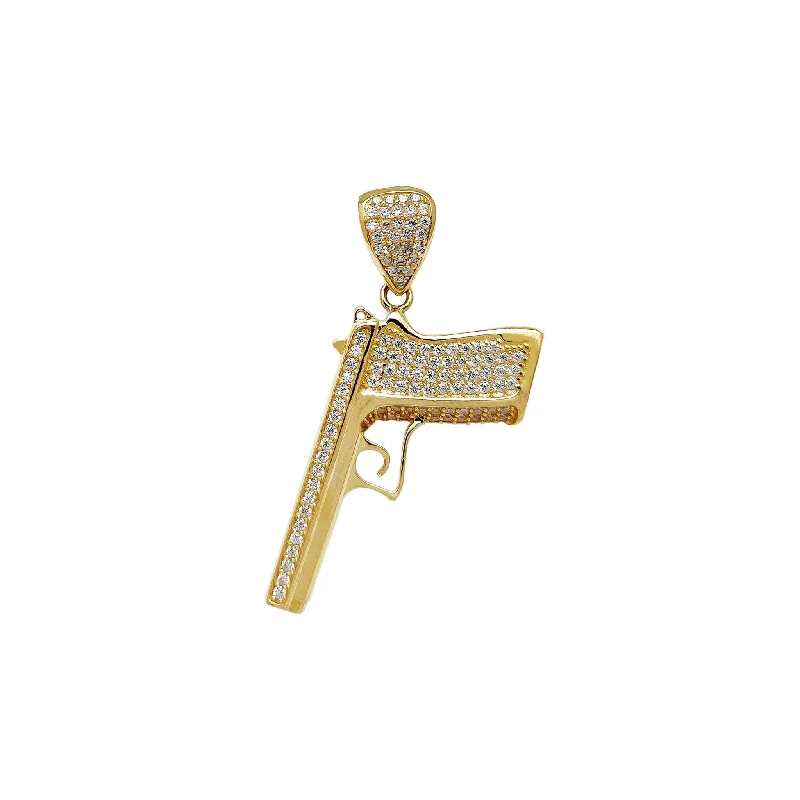 elegant pearl bridal set Iced-Out Beretta Pistol Pendant (14K)