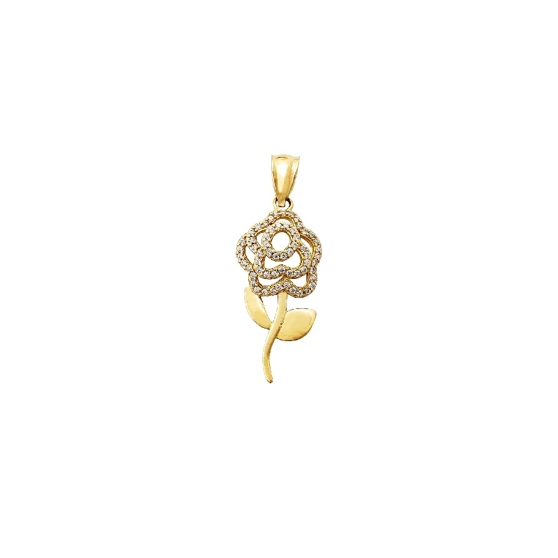 natural turquoise ring handmade Pave Rose & Vine Pendant (14K)