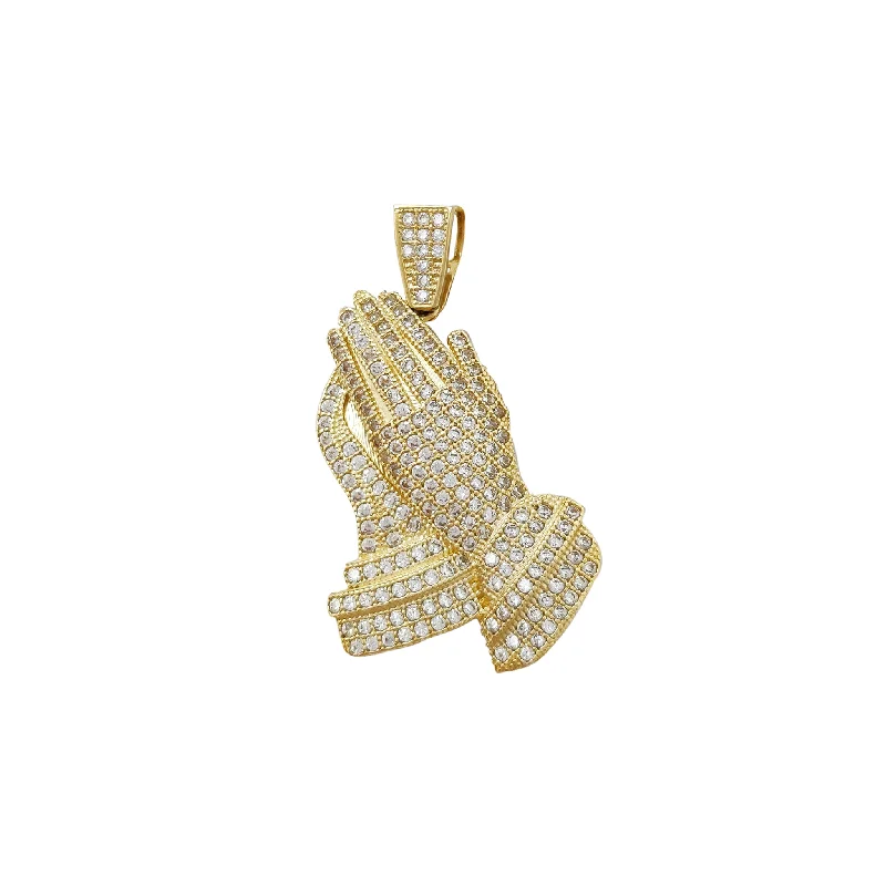 handcrafted gemstone drop earrings Pave Setting Praying Hands Pendant