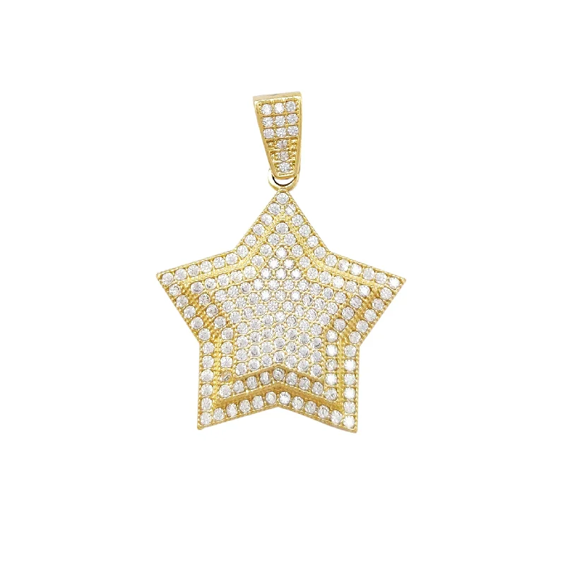 minimalist gold crescent moon necklace Iced-Out Triple Star Pendant (10K)