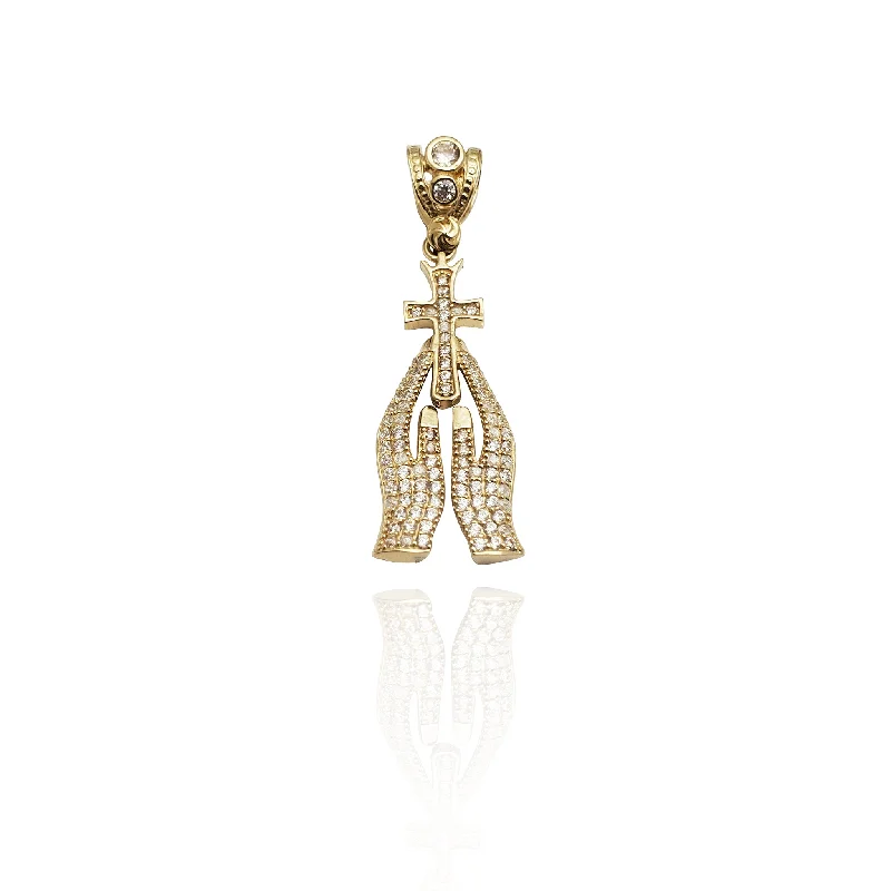 infinity necklace with birthstones Praying Hands with Cross CZ Pendant (14K)