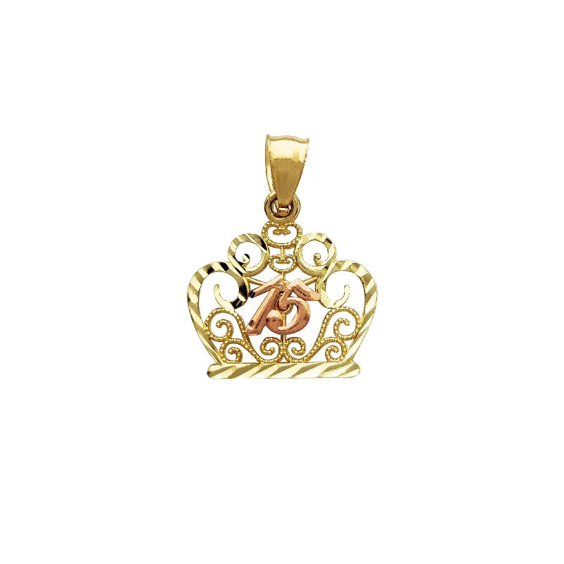 sterling silver herringbone chain Queen Crown 15 Years Pendant (14K)