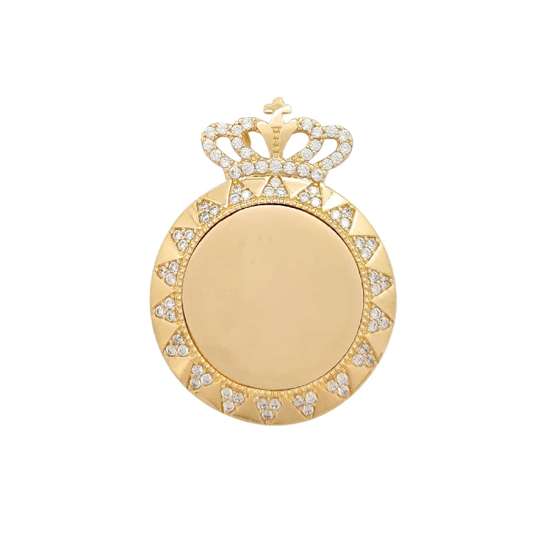 unique wooden bead necklace Queen's Crown Circle Picture Pendant (14K)