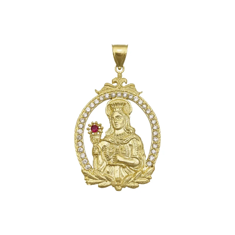 layered gold coin pendant necklace Saint Barbara Framed Pendant (14K)