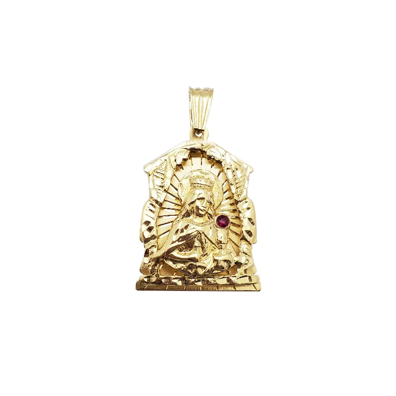 handmade leather ring Santa Barbara with Red Stone Pendant (14K)