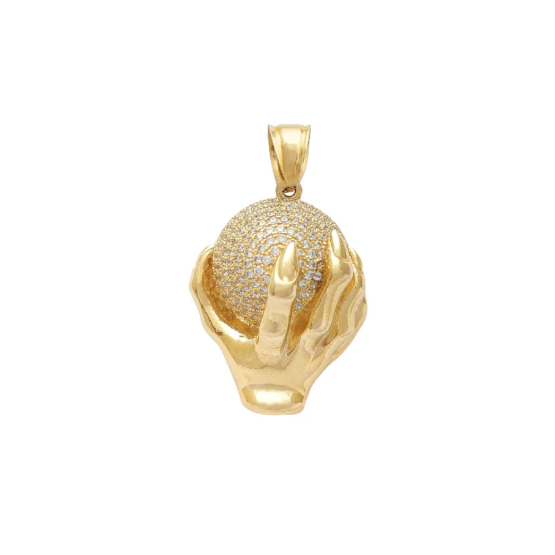 personalized family tree necklace Iced-Out World In My Hands Pendant (14K)
