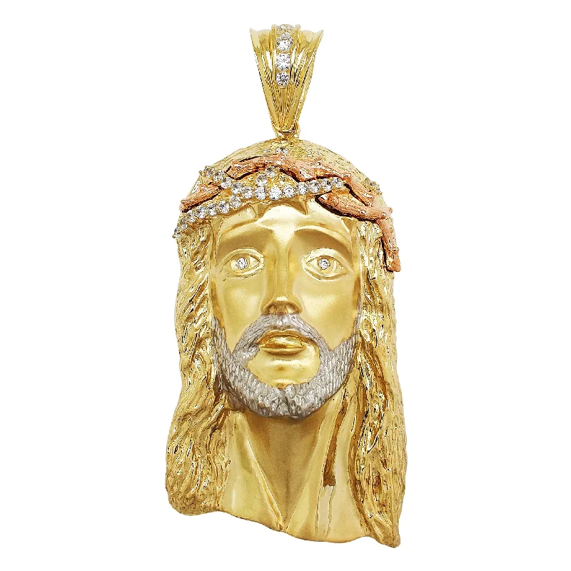 gold wedding band for men Tri-Color Jesus Head Pendant (14K)